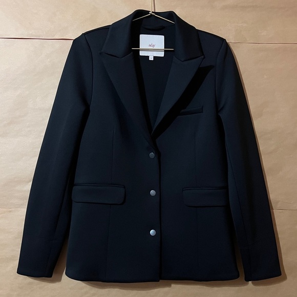 ADAY Jackets & Blazers - Aday Soft Power Blazer Jacket Scuba Knit Notched Lapel Snap Front Black Size XS